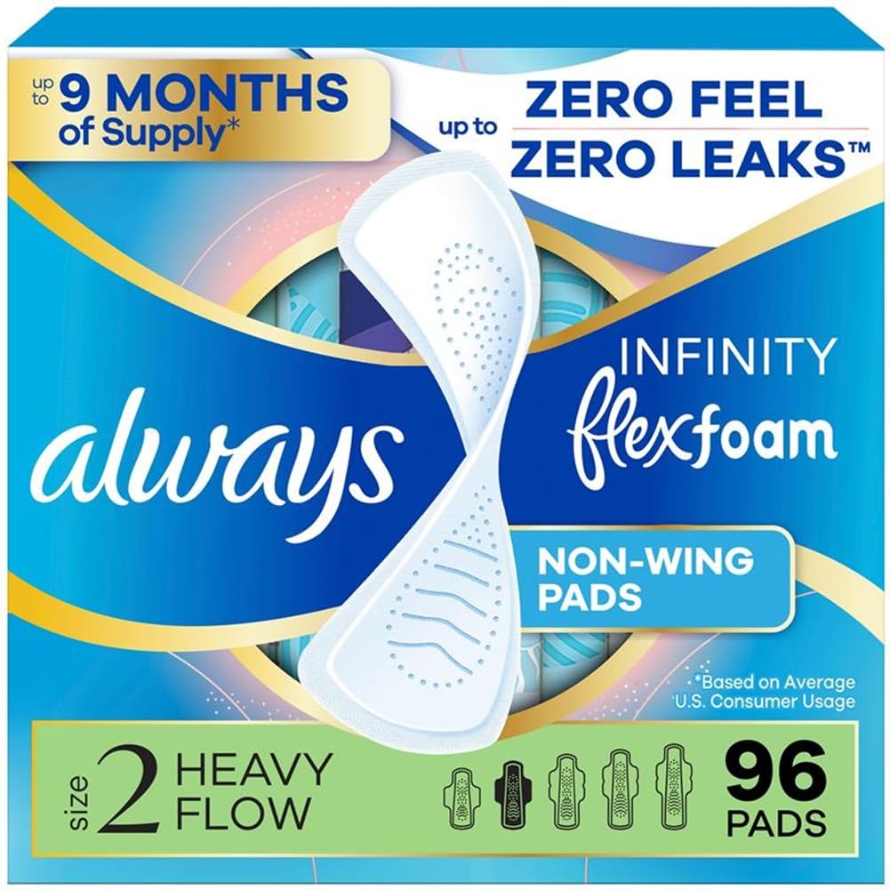 Infinity Feminine Pads Heavy Flow Unscented 96 Count Pack