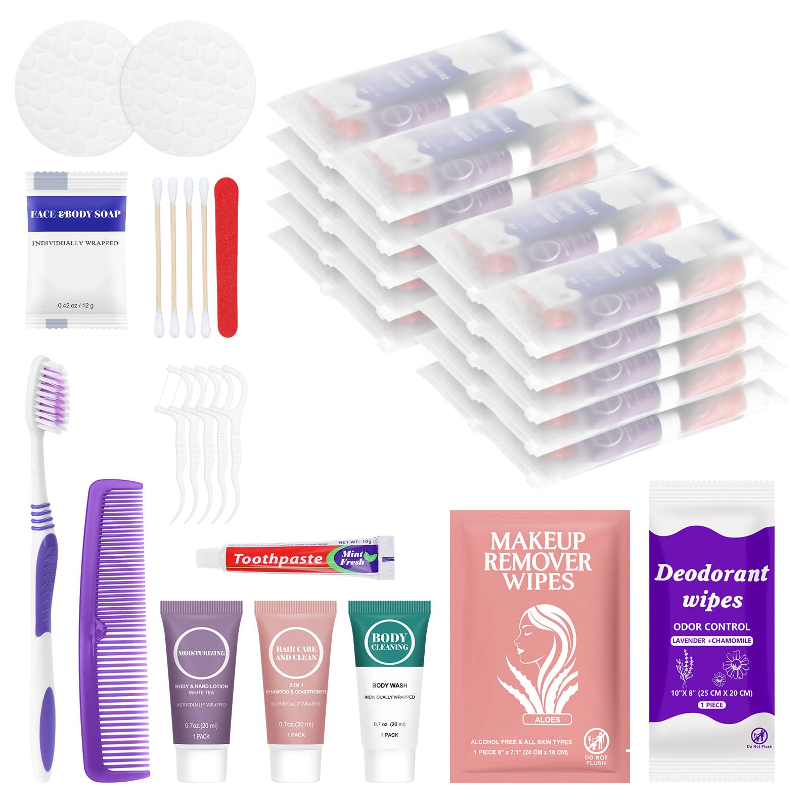 Disposable Hygiene Kit Travel Toiletry Essentials Set Bulk Pack