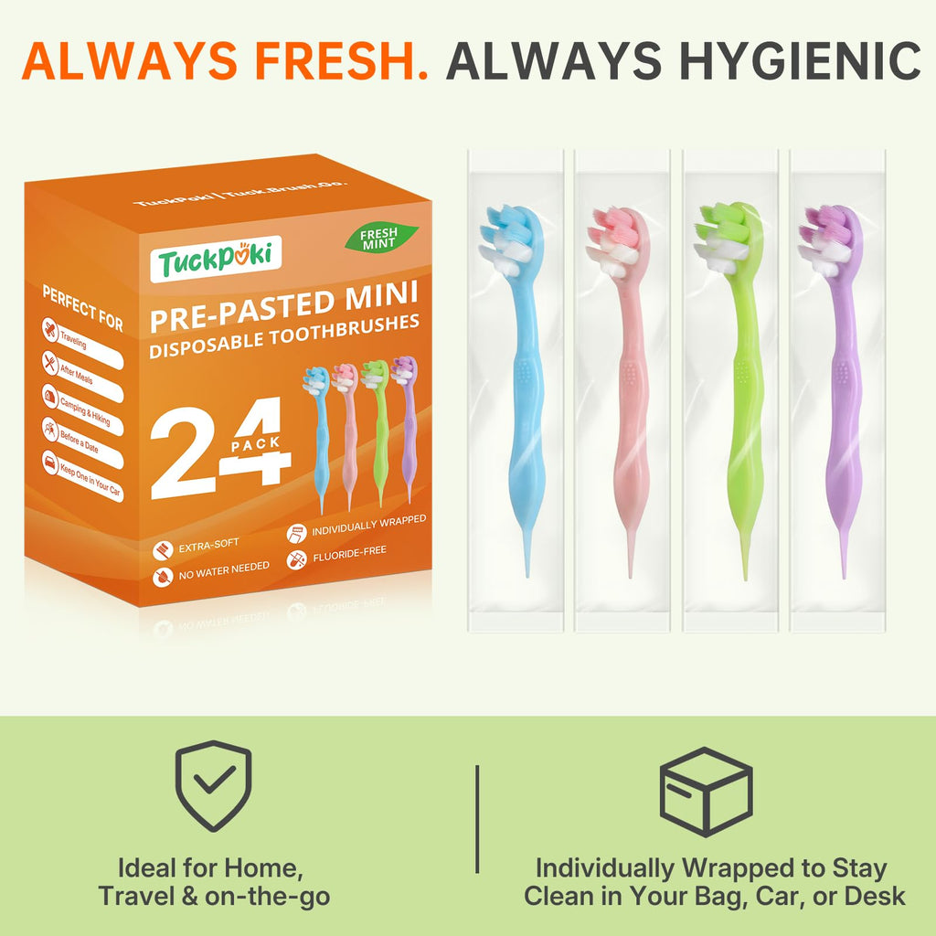 Pre-Pasted Disposable Travel Toothbrush Set Waterless Single Use