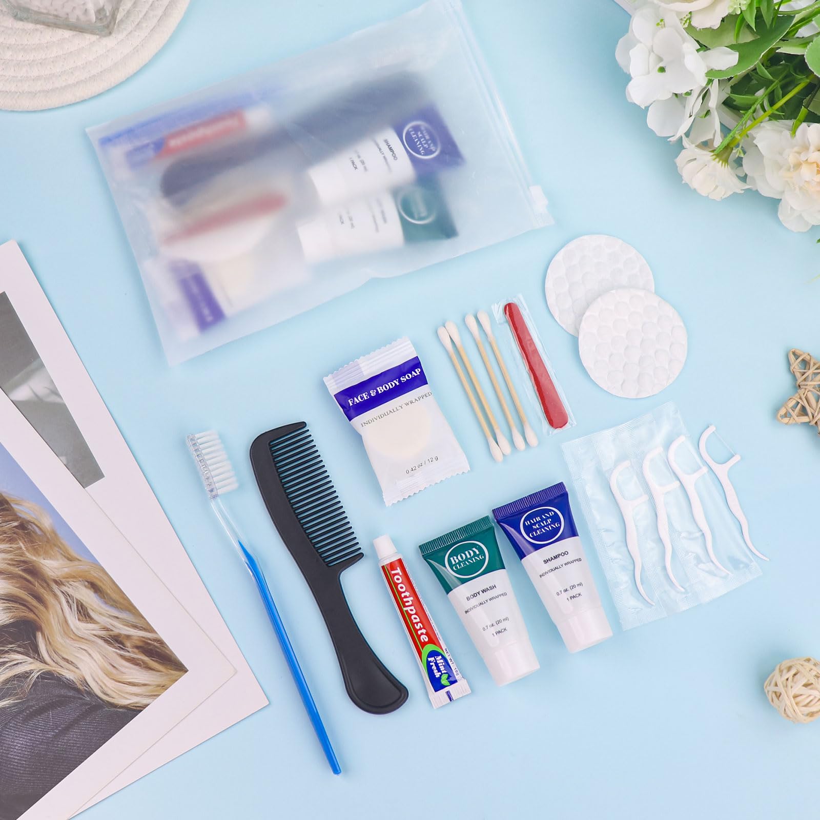 Disposable Travel Toiletry Kit with Toothbrush Shampoo Body Wash Set