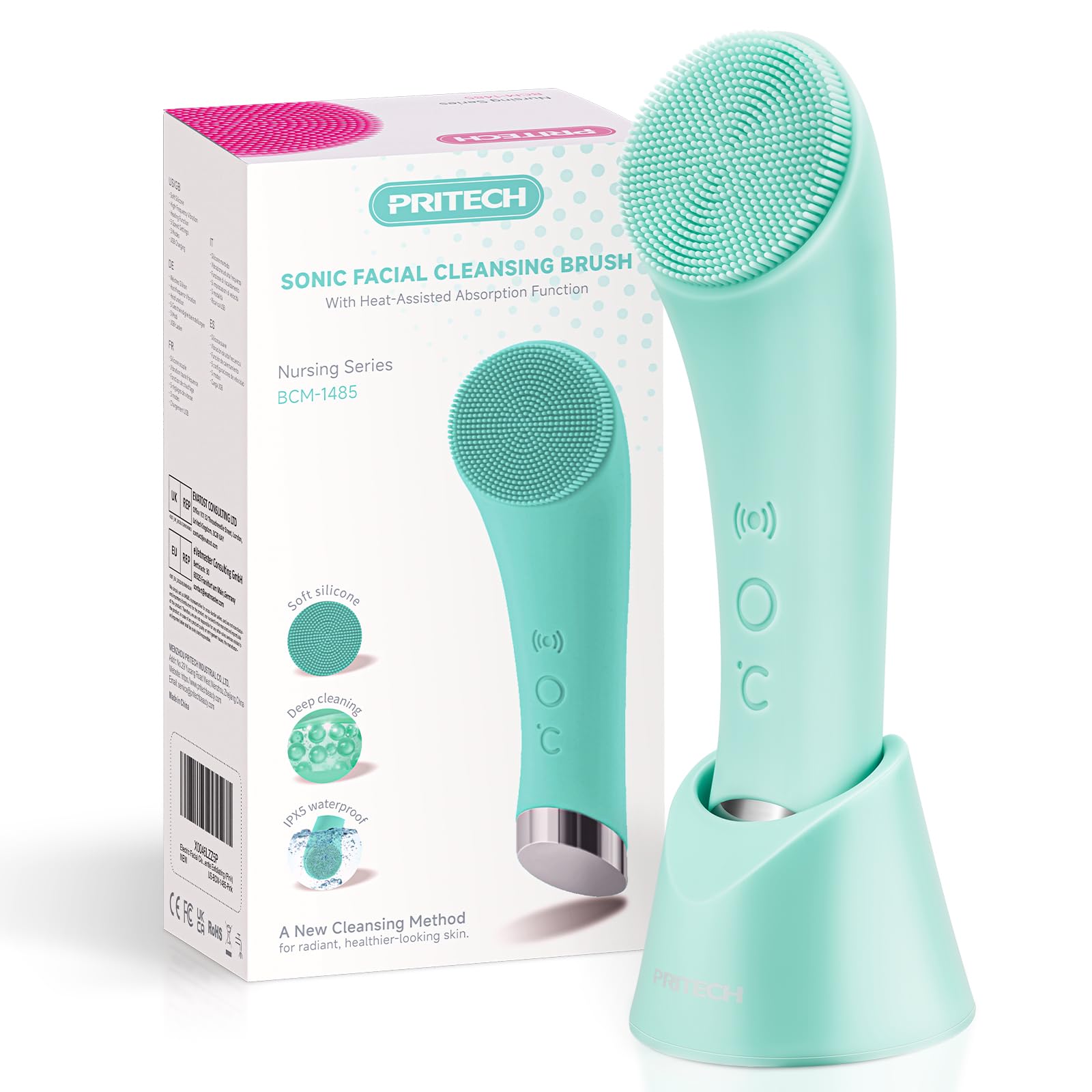 Silicone Facial Cleansing Brush with Heat Massage Rechargeable