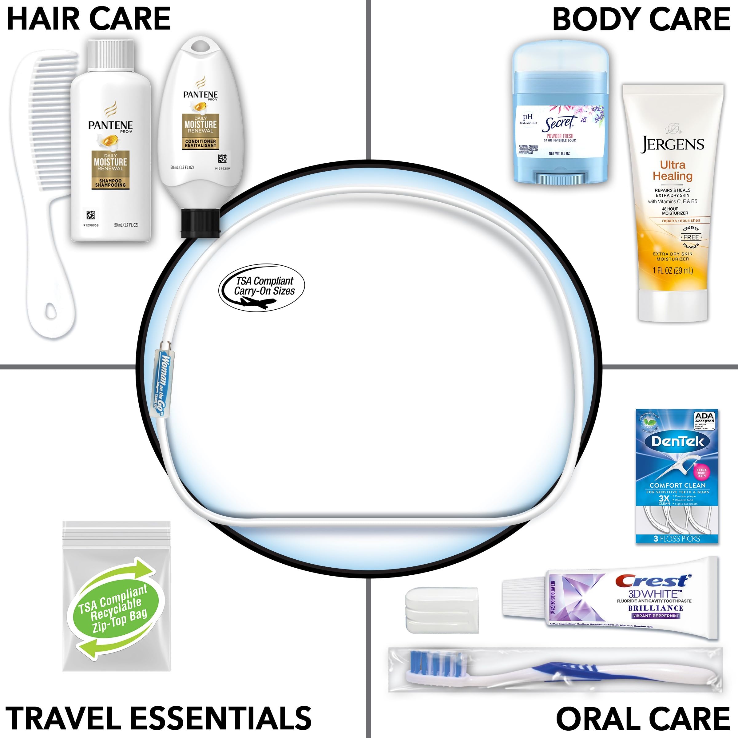 Women's Deluxe Travel Hygiene Kit 10 Piece Essentials Set