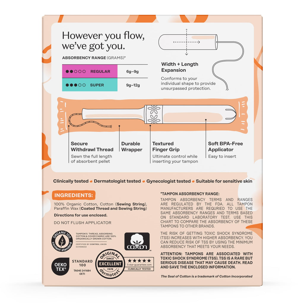 Organic Cotton Tampons with Bio Applicator Unscented Care