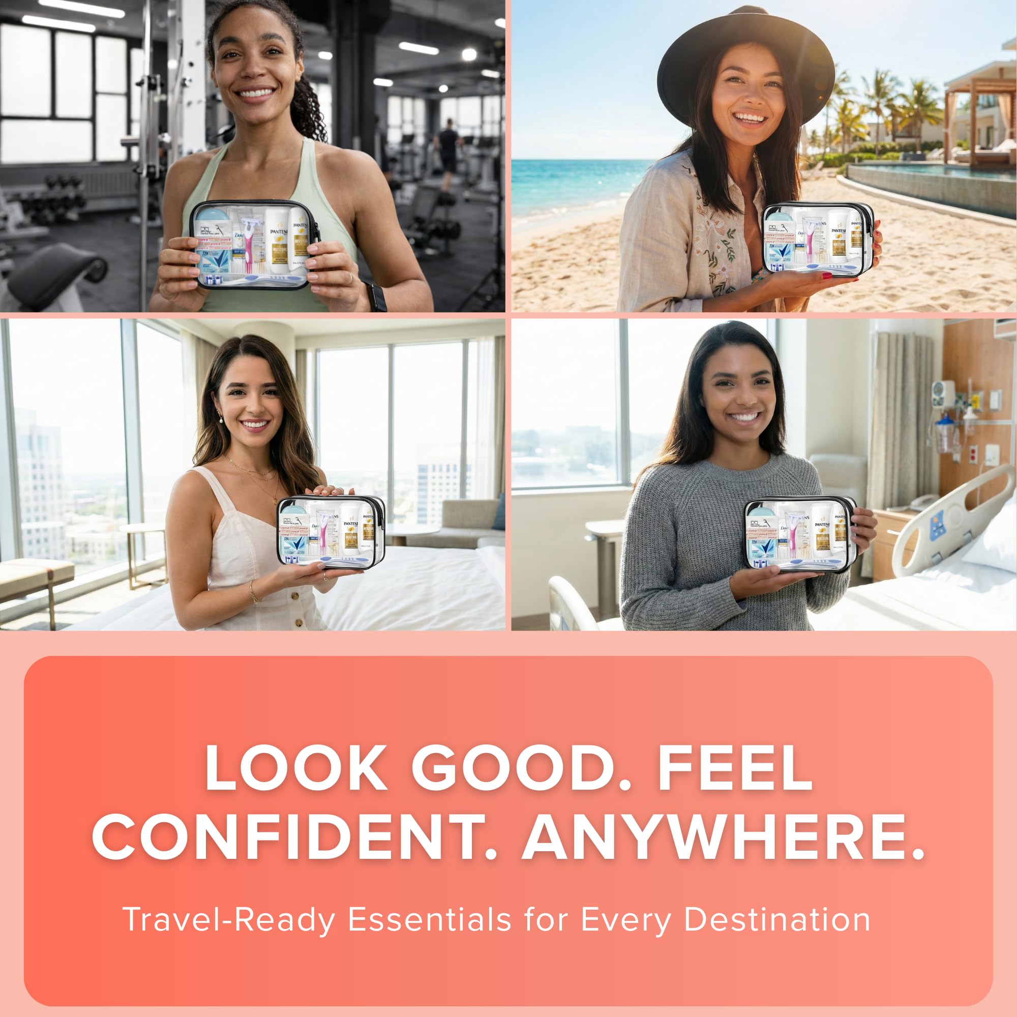 Women's Travel Hygiene Kit 15 Piece Essentials with Toiletry Bag