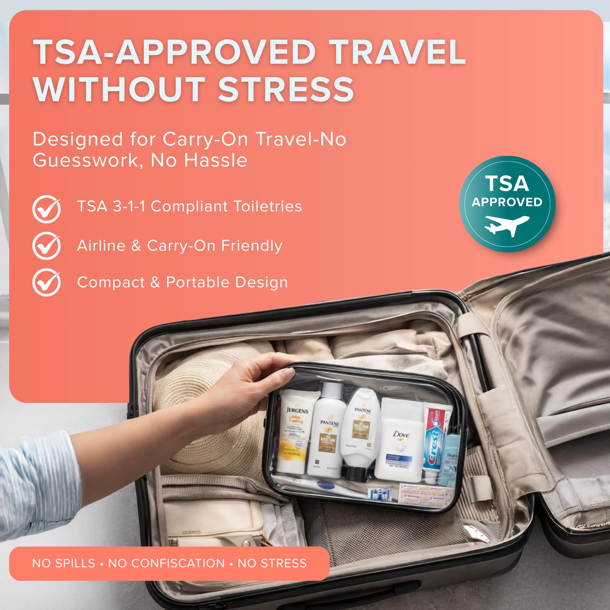 Women's Travel Hygiene Kit 15 Piece Essentials with Toiletry Bag